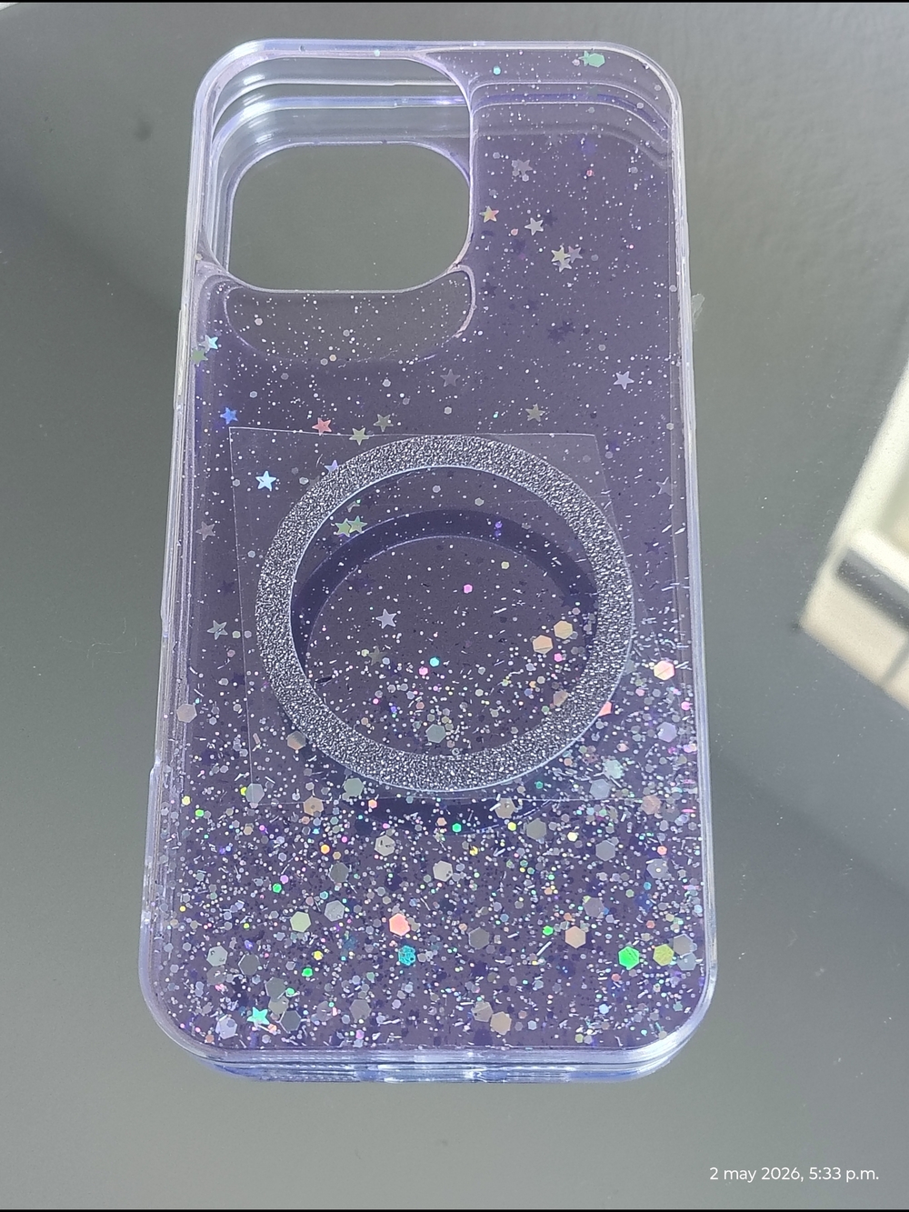 Transparent Case for iPhone 16 Pro Max with Frosted Purple Glitter